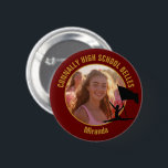 Maroon Gold Color Guard Photo High School Dancer Button<br><div class="desc">This cool customized high school color guard photo gift features gold typography of your team and dancer name on a maroon button with a silhouette of a girl leaping and flag spinning. Personalize with your student's photograph and class year as a proud parent. A mom and dad can wear these...</div>