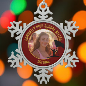 Maroon Gold Color Guard Photo High School Dancer Snowflake Pewter Christmas Ornament