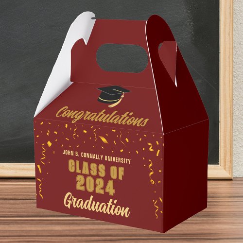 Maroon Gold Congratulations 2024 Graduation Party Favor Boxes