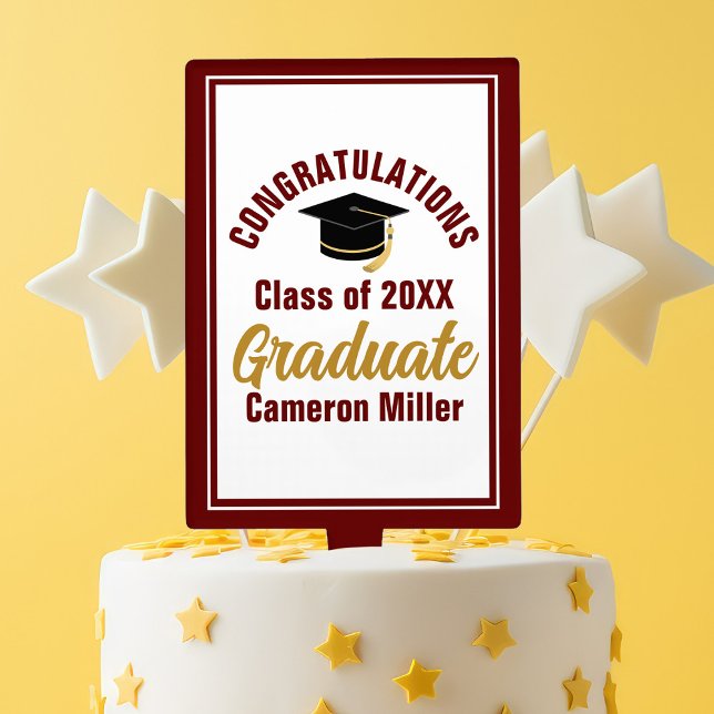 Maroon Gold Congratulations Graduate 2025 Party Cake Topper (Creator Uploaded)