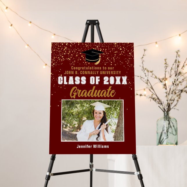 Maroon Gold Congratulations Graduation Photo Party Foam Board (In Situ (Stand))