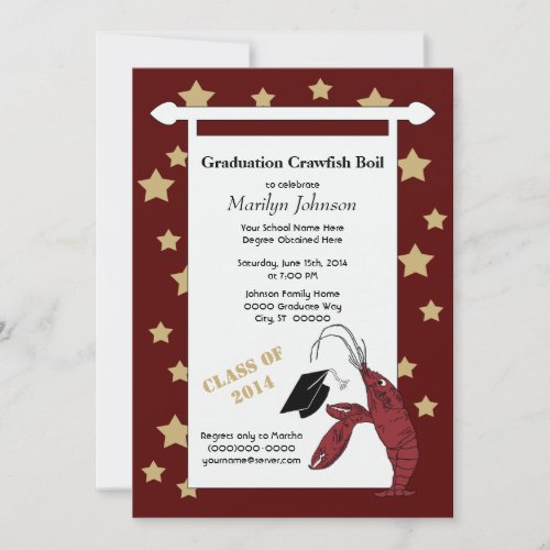 Maroon Gold Crawfish / Lobster Stars Graduation Personalized Announcements