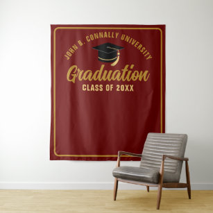 Maroon Gold Custom Graduation Party Photo Booth Tapestry