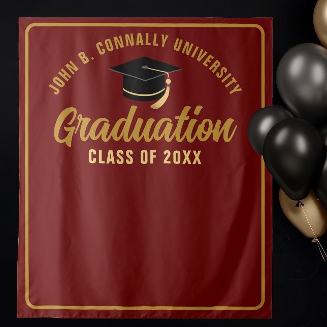 Maroon Gold Custom Graduation Party Photo Booth Tapestry (Creator Uploaded)