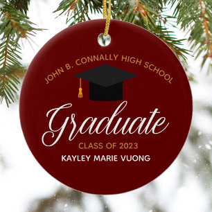 Maroon Gold Custom High School Graduation Ceramic Ornament