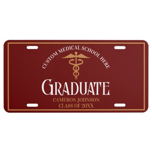 Maroon Gold Custom Medical School Graduate License Plate