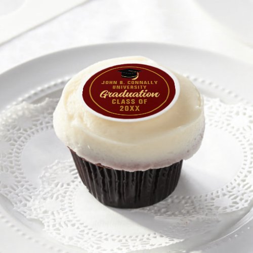 Maroon Gold Customizable Graduation Party Edible Frosting Rounds