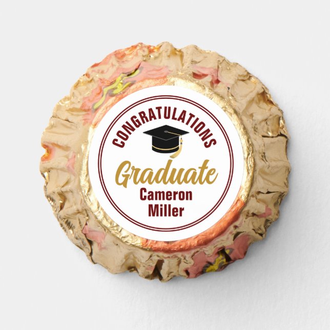 Maroon Gold Customizable Graduation Party Reese's Peanut Butter Cups (Front)