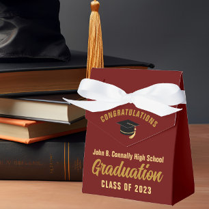 Maroon Gold Customizable School Graduation Party Favor Boxes