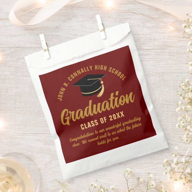 Maroon Gold Customized Graduation Party Favor Bag (Clipped)