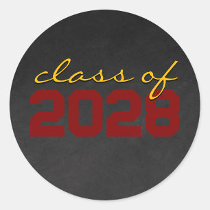 Maroon & Gold Dark Chalkboard Graduation Classic Round Sticker