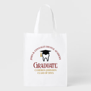 Maroon Gold Dental School Custom Graduation Party Grocery Bag
