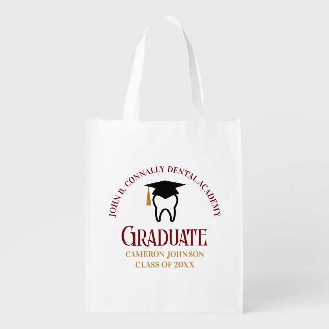 Maroon Gold Dental School Custom Graduation Party Grocery Bag (Front)