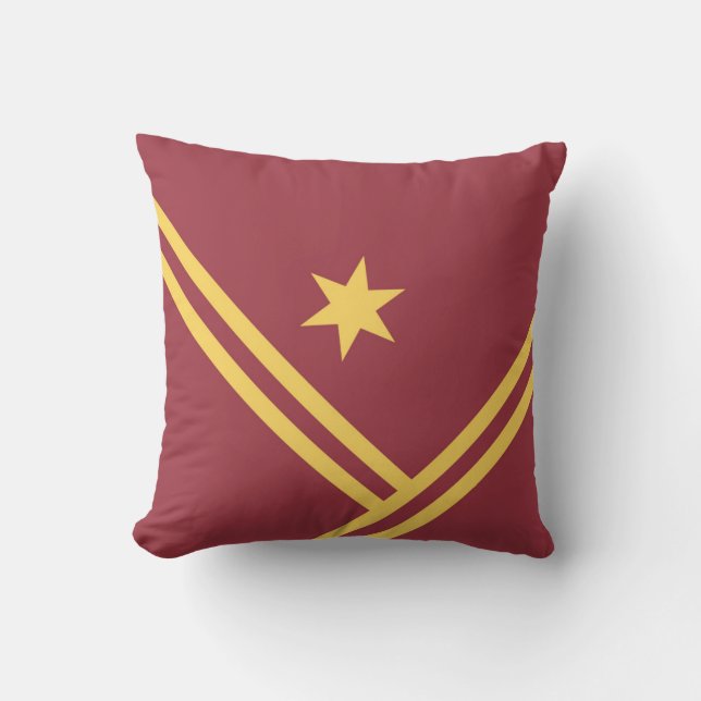 Maroon Gold Diagonal Stripes Star Modern Graphic Throw Pillow (Front)