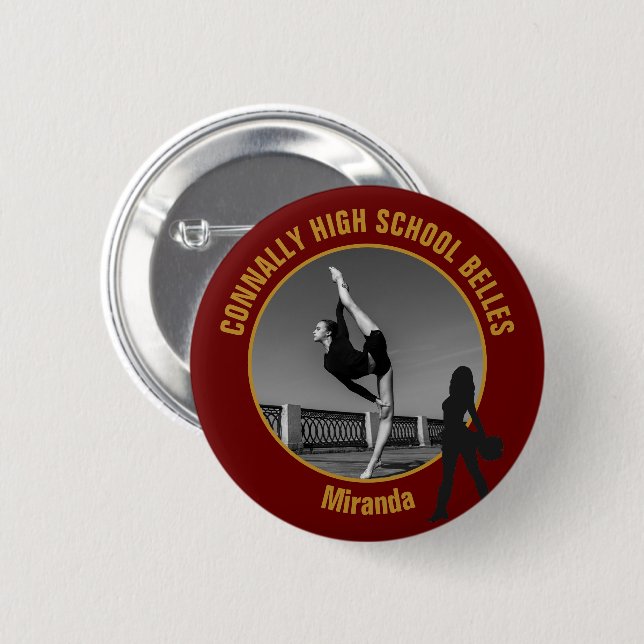 Maroon Gold Drill Team Photo High School Dancer Button (Front & Back)