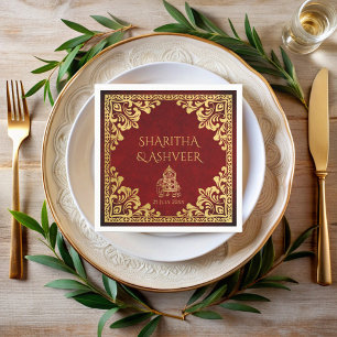 Maroon gold elephant Indian brides luxury wedding Napkins