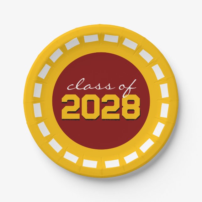 Maroon & Gold Filmstrip Class Year Graduation Paper Plates (Front)