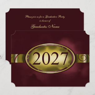 Maroon Gold Floral Button 2027 Graduation Party Invitation