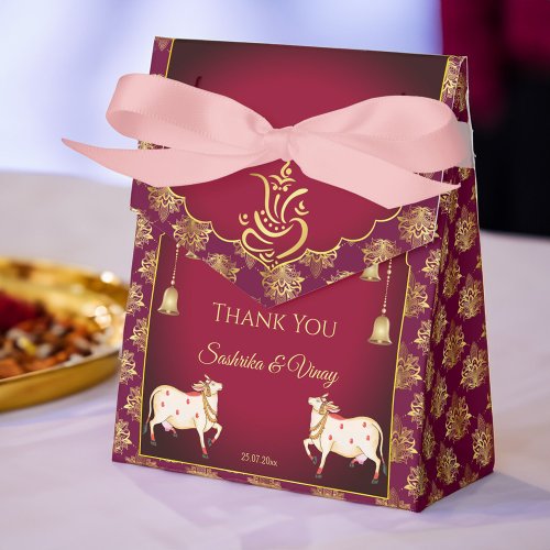 Maroon gold Ganesha Gomata Indian wedding favors Favor Boxes