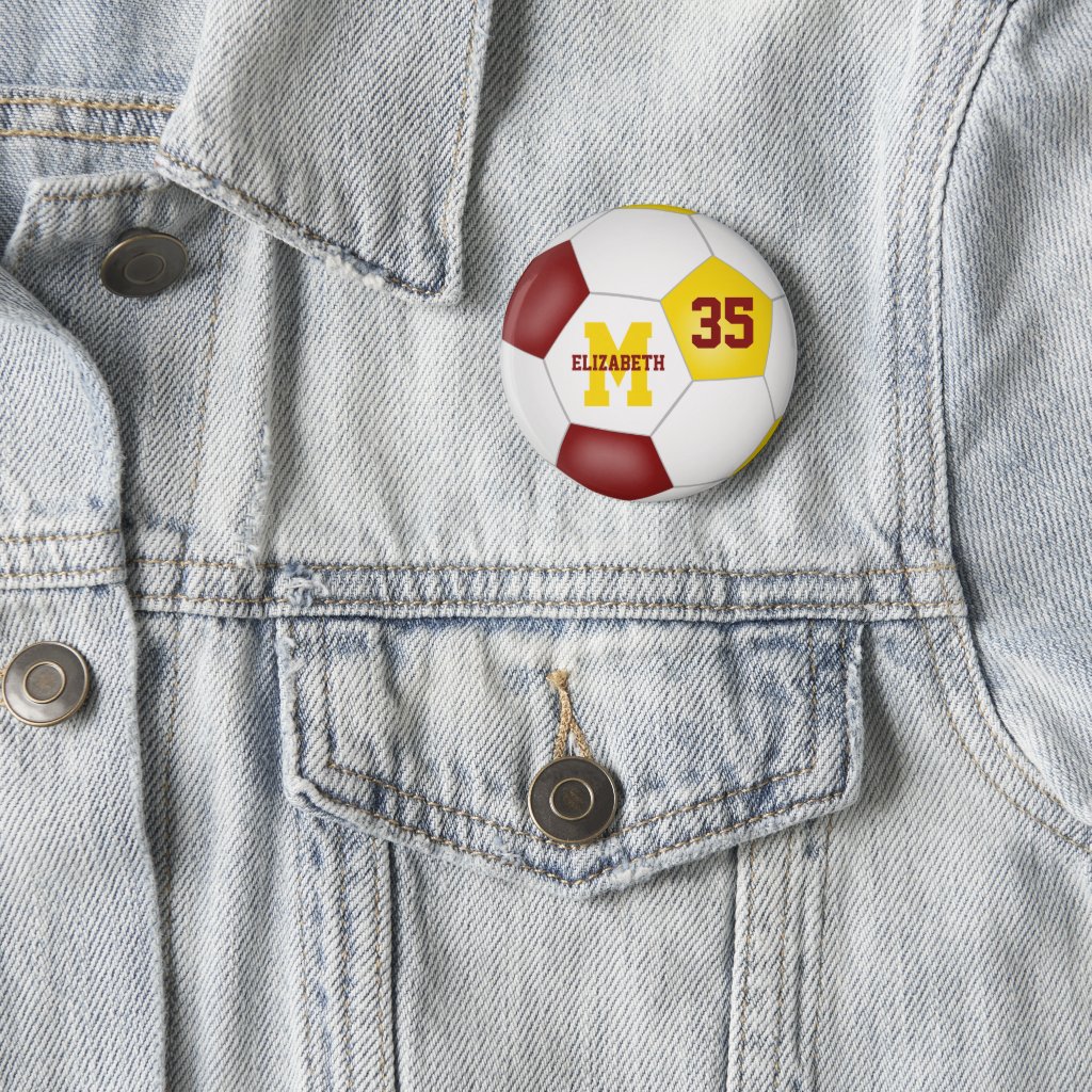 Maroon gold girls boys soccer team colors button