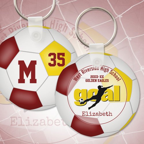 maroon gold girls soccer goal team spirit sports keyring
