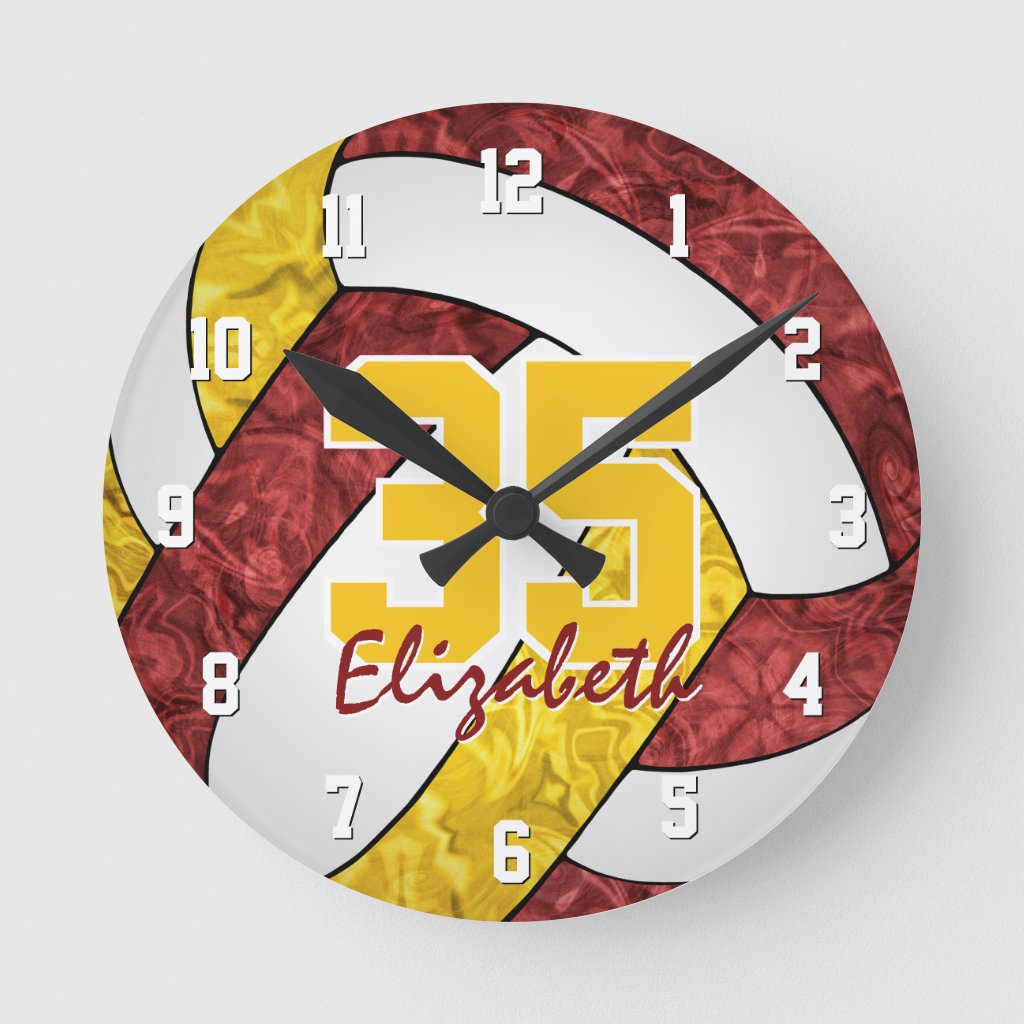 maroon gold girls sports team colors volleyball clock