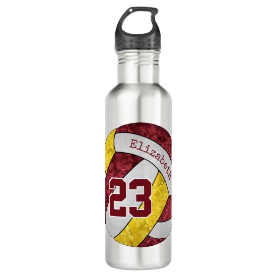 Maroon gold girls' volleyball custom team colors stainless steel water bottle