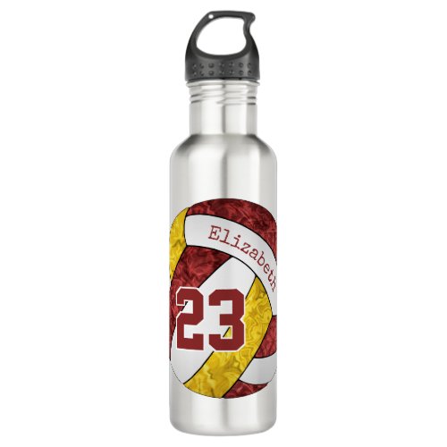 Maroon gold girls volleyball custom team colors stainless steel water bottle
