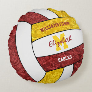 Maroon gold girls volleyball room decor round pillow