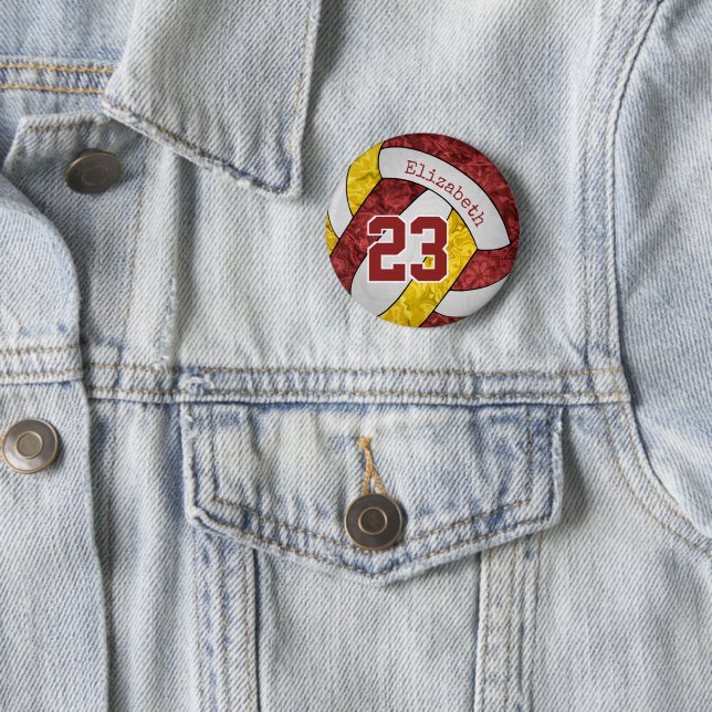 maroon gold girls volleyball team jersey number button (In Situ)
