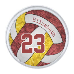 maroon gold girls volleyball team jersey number silver finish lapel pin