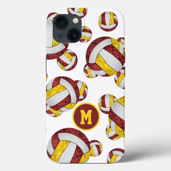 Maroon gold girls volleyballs pattern gifts iPhone 13 case