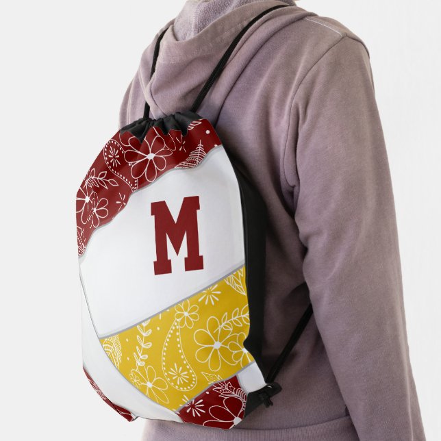 maroon gold girly boho pattern volleyball drawstring bag (Insitu)
