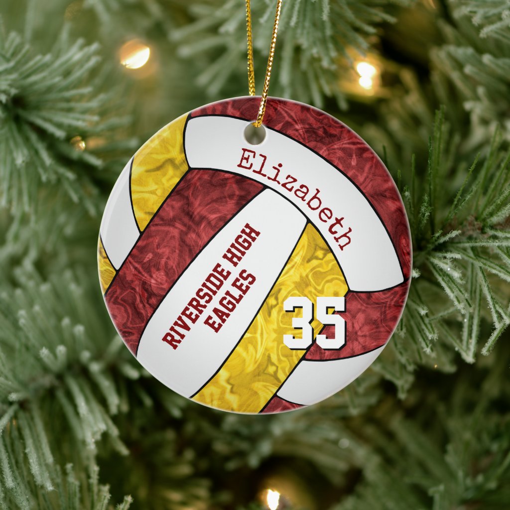 Maroon gold girly volleyball team colors ornament