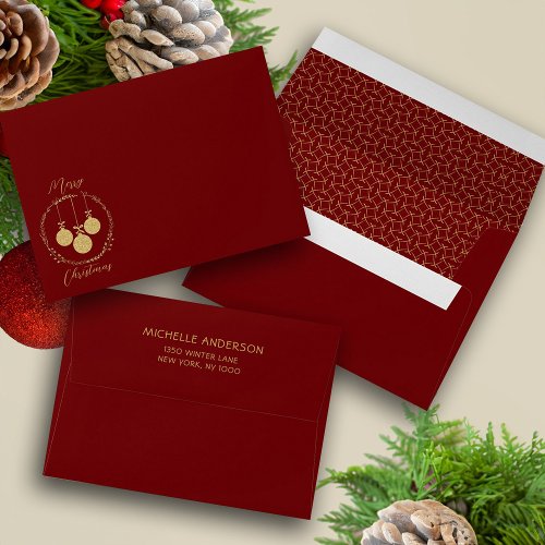 Maroon Gold Glitter Elegant Christmas Envelope
