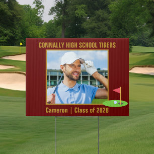 Maroon Gold Golf Team Photo Golfer Yard Sign