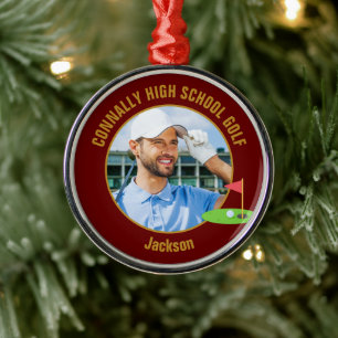 Maroon Gold Golfer Photo High School Golf Team Metal Ornament