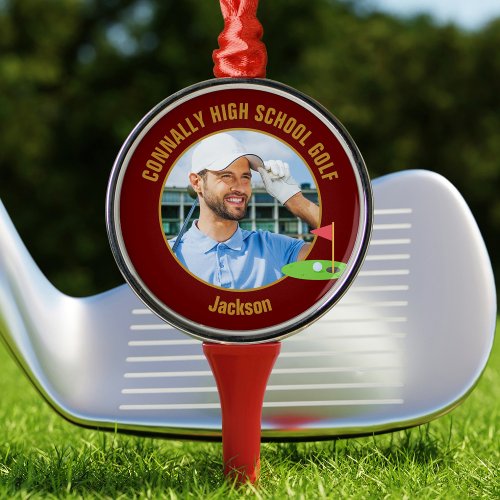 Maroon Gold Golfer Photo High School Golf Team Metal Ornament