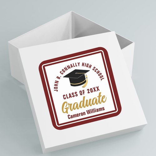 Maroon Gold Graduate 2024 Personalized Graduation Square Sticker