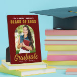 Maroon Gold Graduate Arch Graduation Photo Plaque<br><div class="desc">This modern maroon and gold custom senior graduation party photo plaque features your high school or college name for the class of 2025. Customize with your name under the chic,  bold handwritten script and trendy arch for a great personalized graduate keepsake gift.</div>