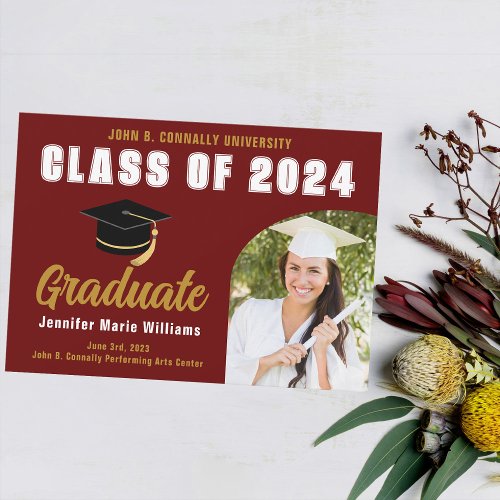 Maroon Gold Graduate Bold 2024 Graduation Party Announcement