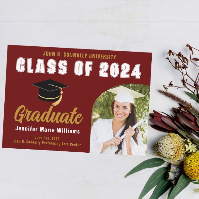 Maroon Gold Graduate Bold 2024 Graduation Party Announcement (Creator Uploaded)