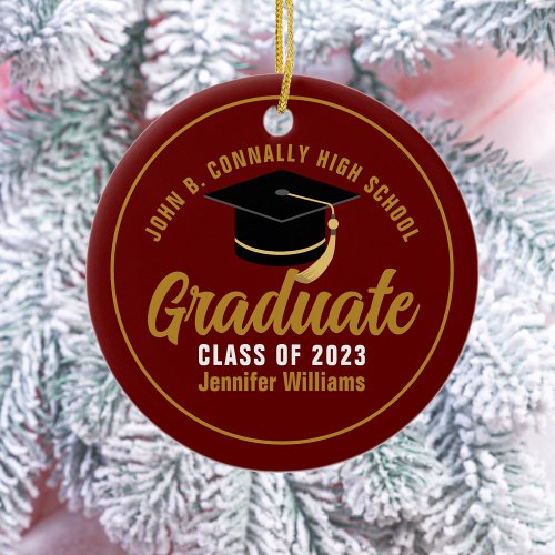 Maroon Gold Graduate Chic Custom 2024 Graduation Ceramic Ornament