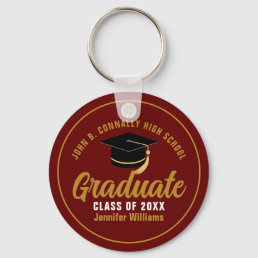 Maroon Gold Graduate Chic Custom 2024 Graduation Keychain