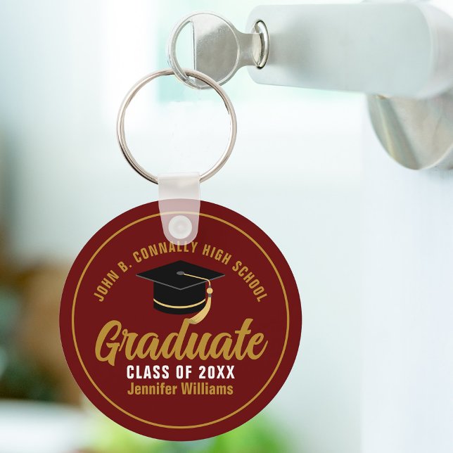 Maroon Gold Graduate Chic Custom 2024 Graduation Keychain (Creator Uploaded)