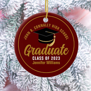 Maroon Gold Graduate Chic Custom 2025 Graduation Ceramic Ornament