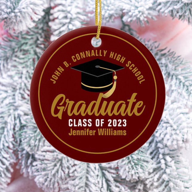 Maroon Gold Graduate Chic Custom 2025 Graduation Ceramic Ornament (Creator Uploaded)