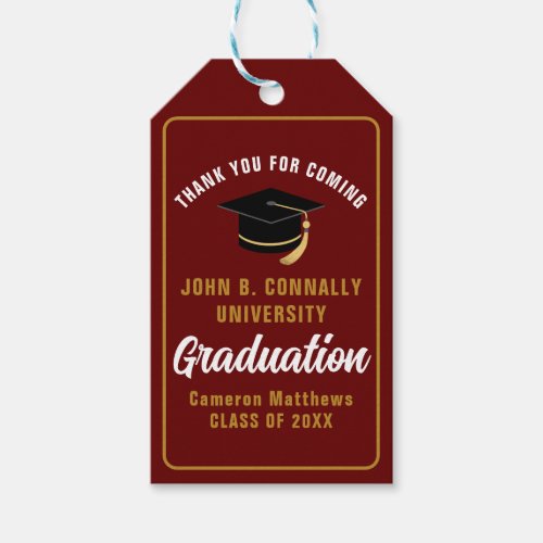 Maroon Gold Graduate Chic Custom Graduation Party Gift Tags