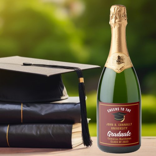 Maroon Gold Graduate Chic Custom Graduation Party Sparkling Wine Label