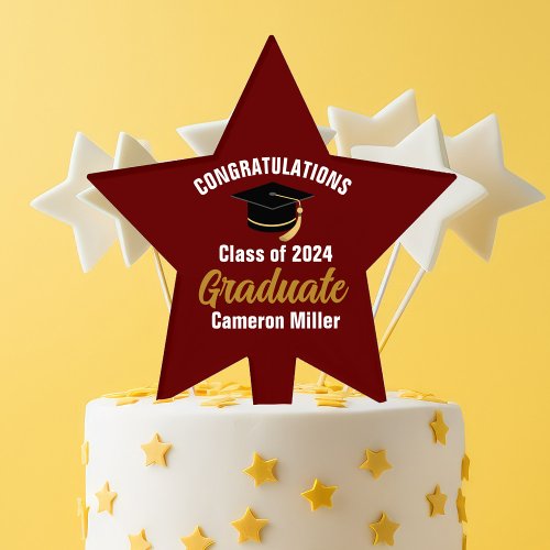 Maroon Gold Graduate Custom 2024 Graduation Party Cake Topper
